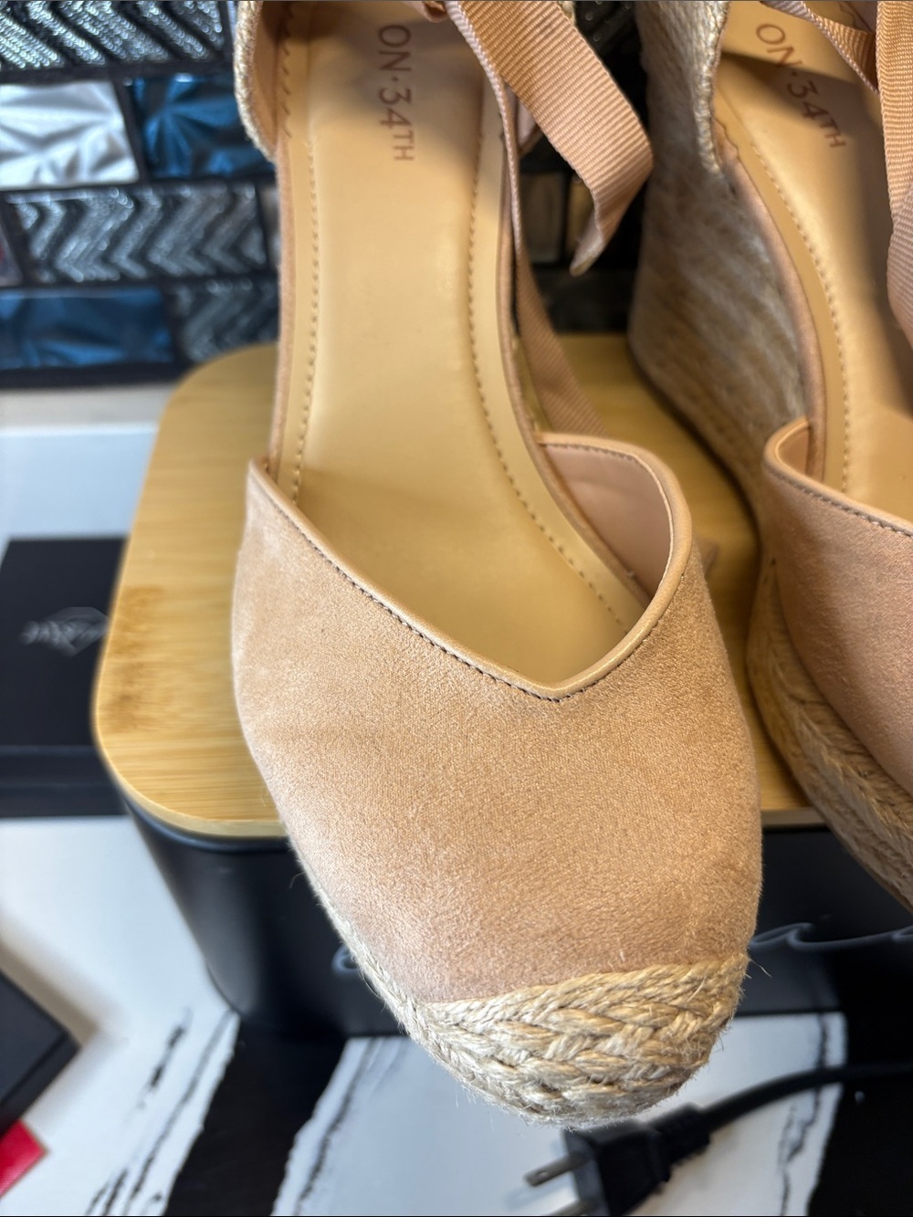 On-34th Blush Espadrille Wedge Sandals with Ankle Tie - Picture 2 of 9